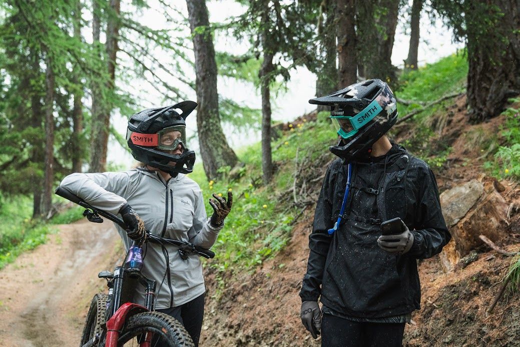 Goggles tend to work better with full-face helmets while sunglasses are great with trail lids.